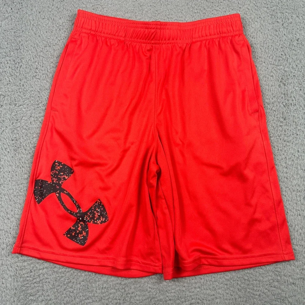 Under Armour Shorts Kids Youth Large YLG Red Drawstring Athletic Loose 1373525